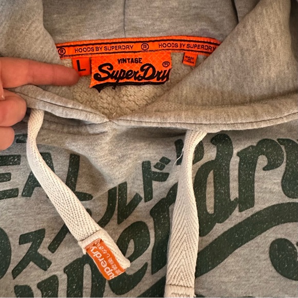 Superdry Gray Hoodie with Green Logo - Picture 2 of 5